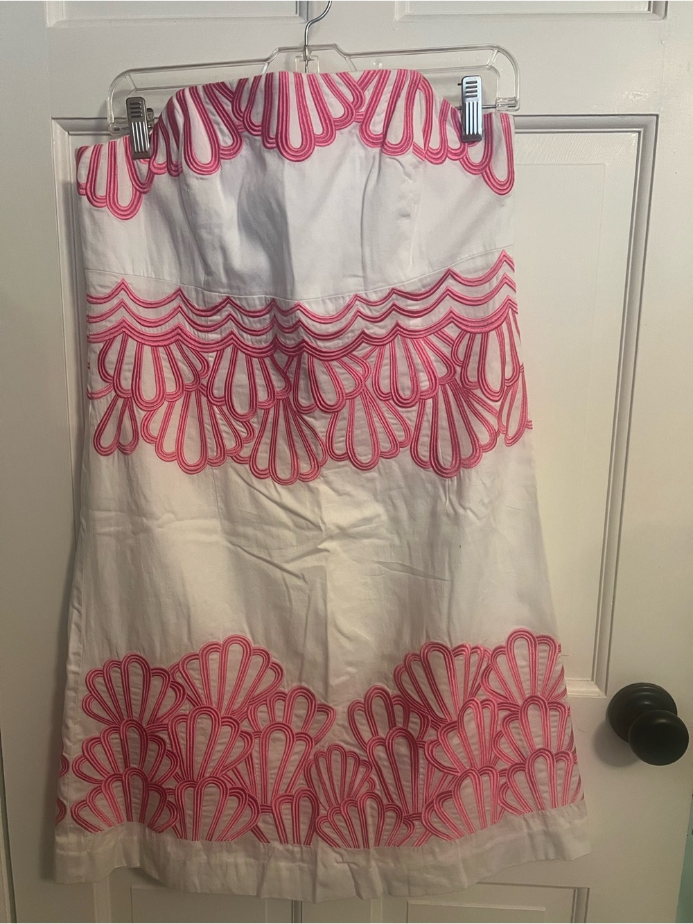 Lilly Pulitzer White Strapless Skirt with Pink Scallop Embroidery